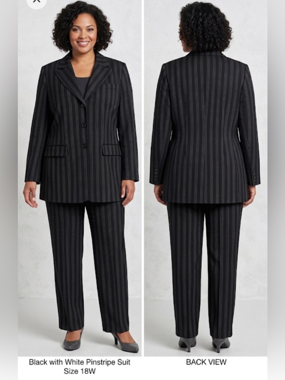 Sag Harbor Plus-Sized 2-Piece Black Vintage Pinstripe Women's Pant Suit